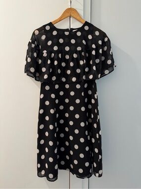 LOFT Black and White Polka Dot Mini Dress with Capelet